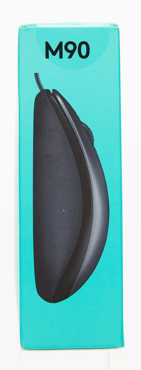 Logitech M90 Wired USB Mouse, 3 yr Warranty, 1000 DPI Optical Tracking, Ambidextrous PC/Mac/Laptop - Black
