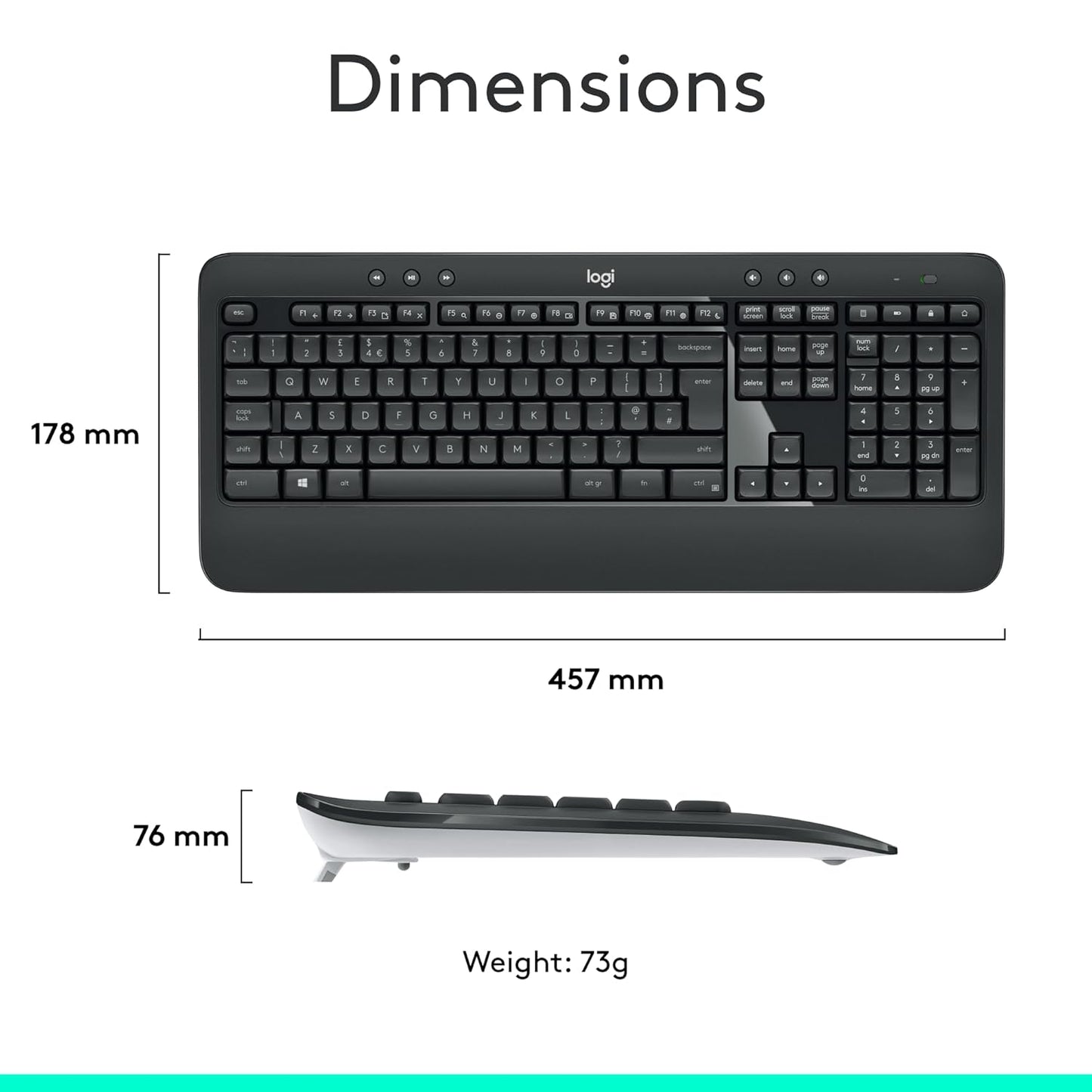 Logitech MK540 Advanced Wireless Keyboard and Mouse Combo for Windows, 2.4 GHz Unifying USB-Receiver, Multimedia Hotkeys, 3-Year Battery Life, for PC, Laptop - Black