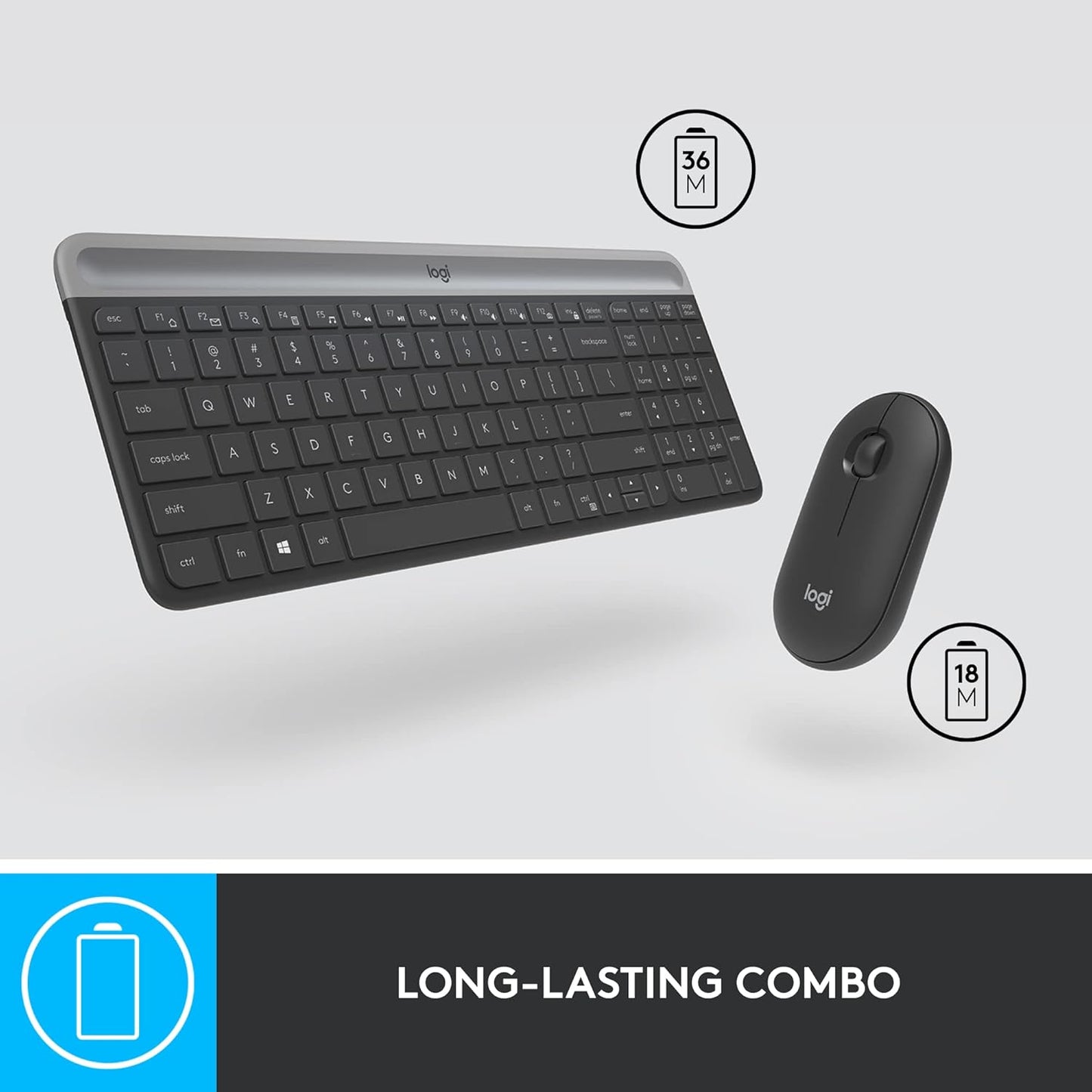Logitech MK470 Slim Wireless Keyboard and Mouse Set - Modern Compact Layout, Ultra Quiet, 2.4 GHz USB Receiver, Plug n' Play Connectivity, Compatible with Windows