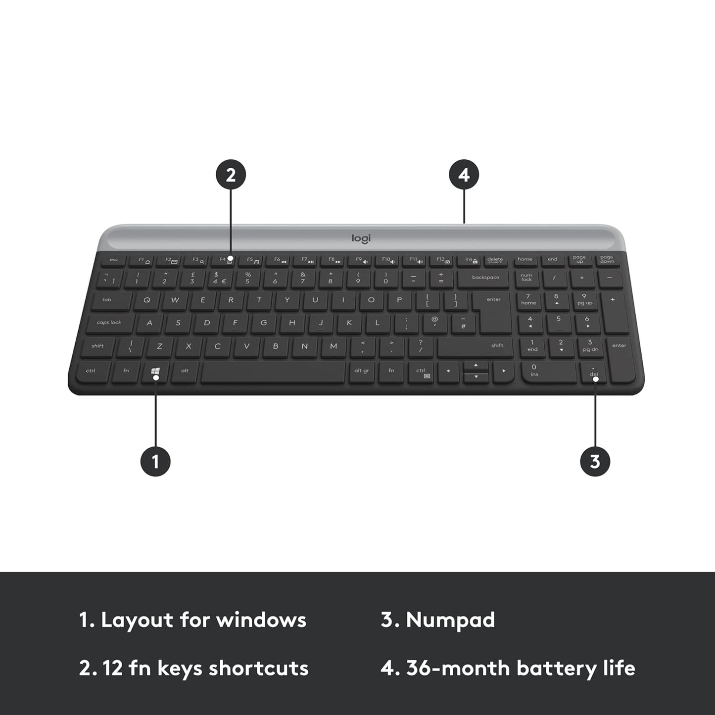 Logitech MK470 Slim Wireless Keyboard and Mouse Set - Modern Compact Layout, Ultra Quiet, 2.4 GHz USB Receiver, Plug n' Play Connectivity, Compatible with Windows