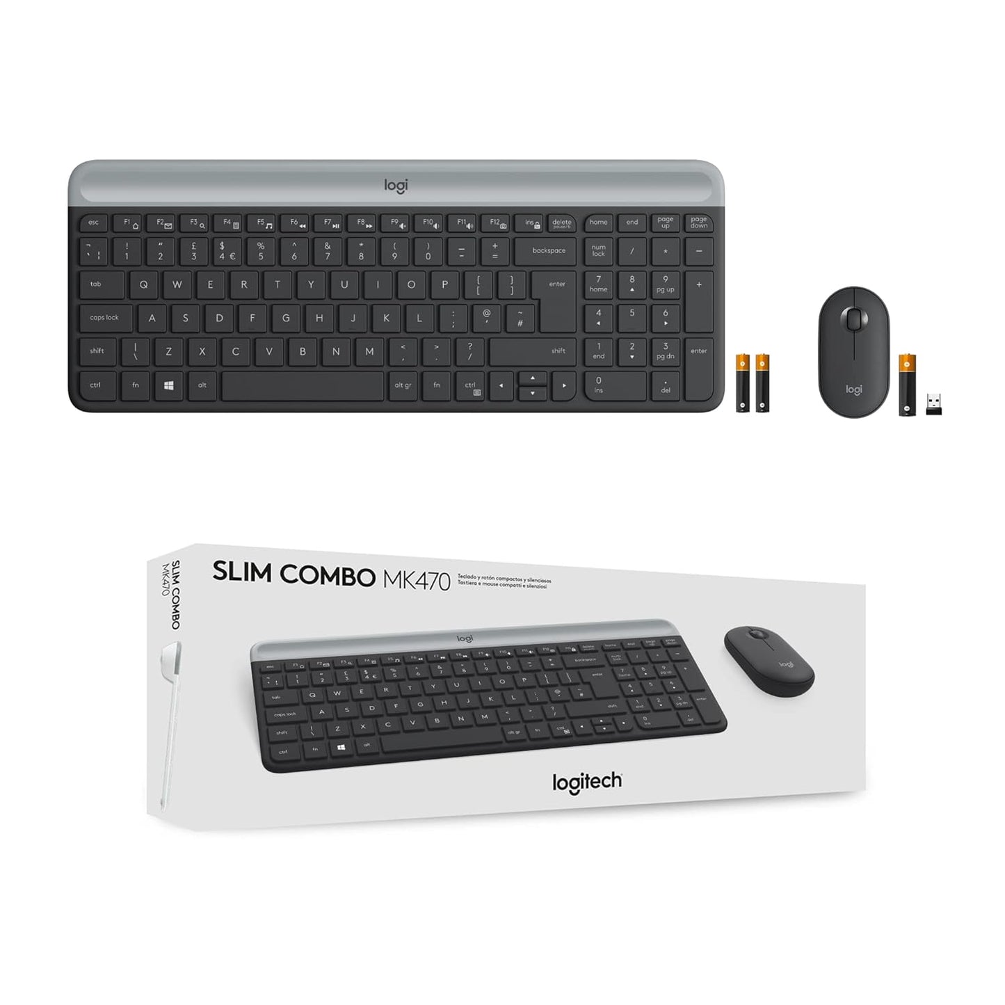 Logitech MK470 Slim Wireless Keyboard and Mouse Set - Modern Compact Layout, Ultra Quiet, 2.4 GHz USB Receiver, Plug n' Play Connectivity, Compatible with Windows