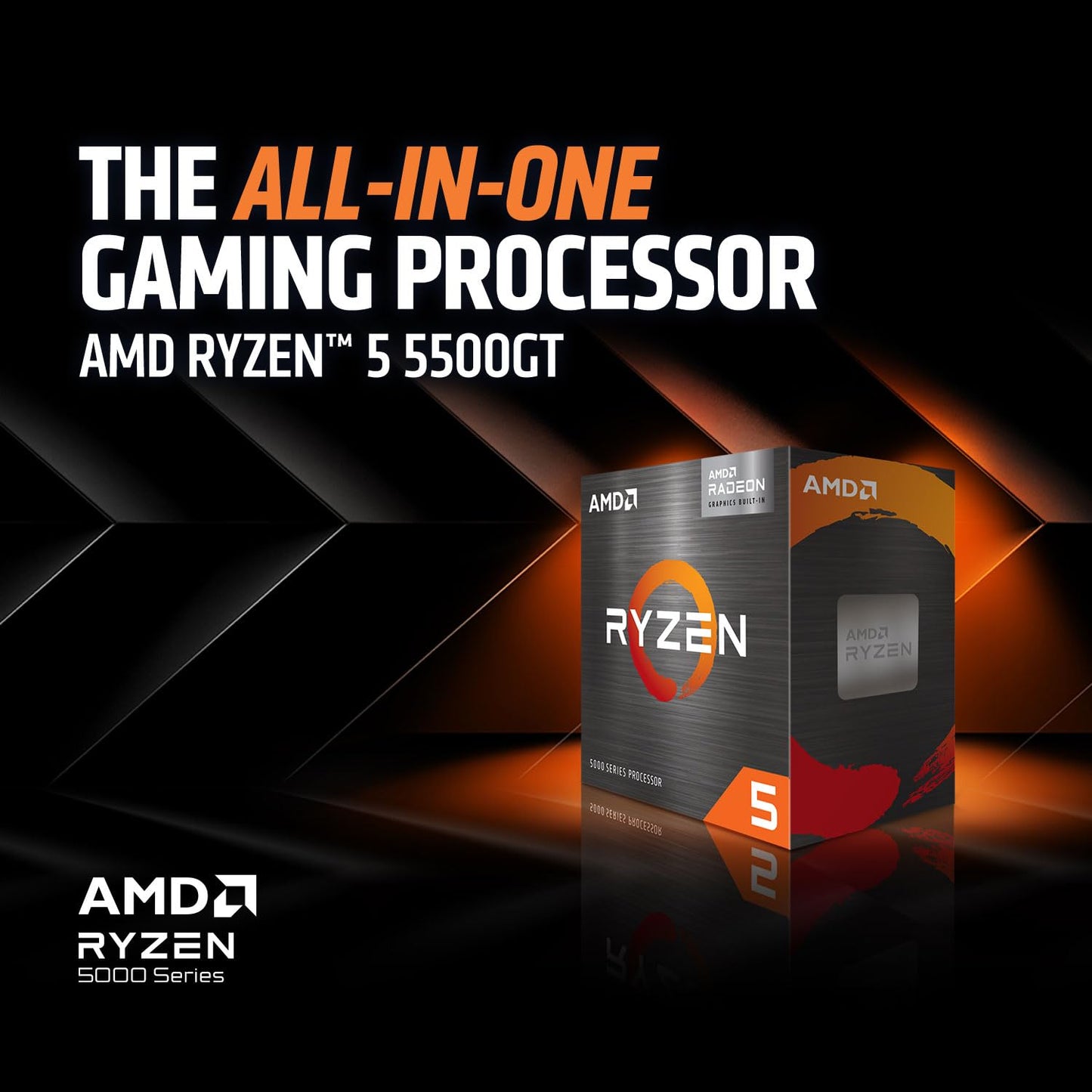AMD Ryzen 5 5500GT Desktop Processor with Integrated Radeon Graphics 7, 6 cores 12 Threads 16MB Cache Base Clock 3.6 GHz Up to 4.4 GHz AM4 Socket system memory DDR4 Up to 3200 MT/s