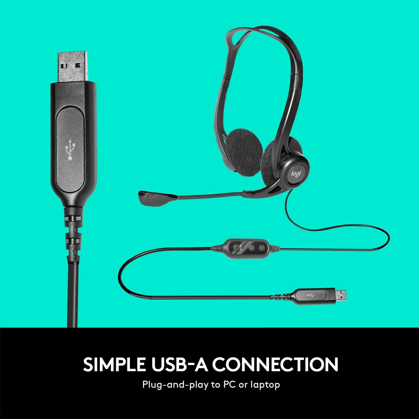 Logitech H370 USB Stereo Wired Over Ear Headphones with mic, in-Line Controls, Adjustable Headband, PC/Mac/Laptop - Black