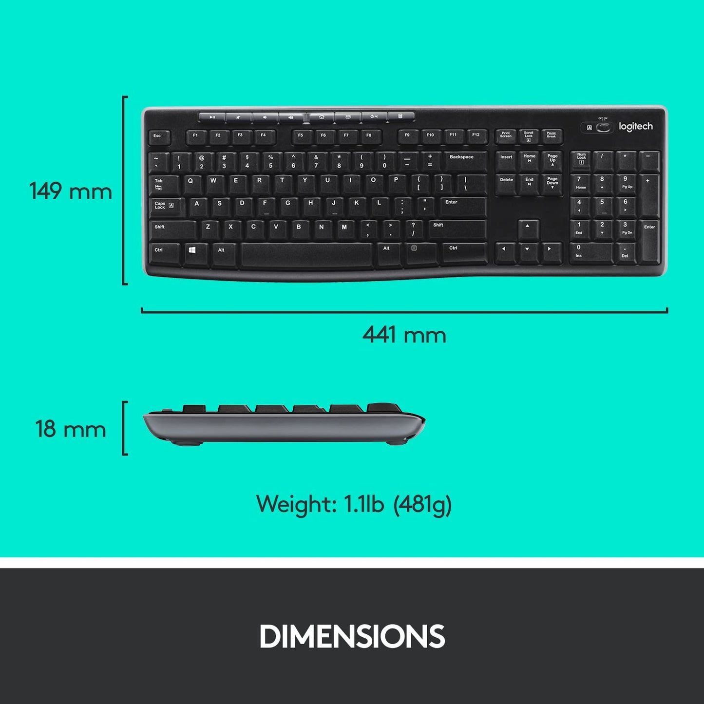 Logitech MK275 USB Wireless Keyboard and Mouse Set for Windows, 2.4 GHz Wireless, Compact Wireless Mouse, 8 Multimedia & Shortcut Keys, 2-Year Battery Life, PC/Laptop - Black