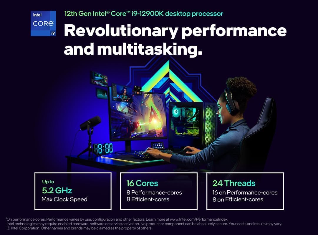 Intel Core i9-12900K Desktop Processor16 (8P+8E) Cores up to 5.2 GHz Unlocked LGA1700 600 Series Chipset 125W