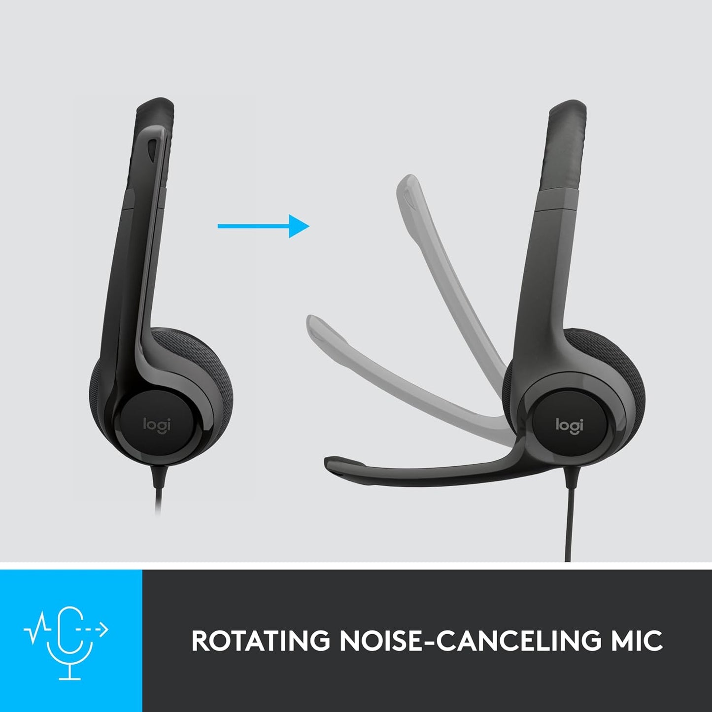 Logitech H390 Wired On Ear Headset for PC/Laptop, Stereo Headphones with Noise Cancelling Microphone, USB-A, In-Line Controls, Works with Chromebook