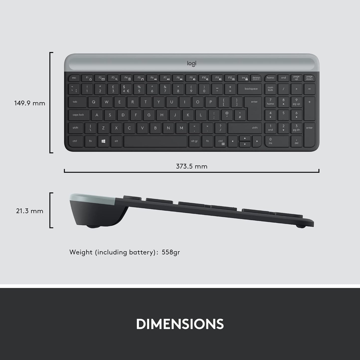 Logitech MK470 Slim Wireless Keyboard and Mouse Set - Modern Compact Layout, Ultra Quiet, 2.4 GHz USB Receiver, Plug n' Play Connectivity, Compatible with Windows