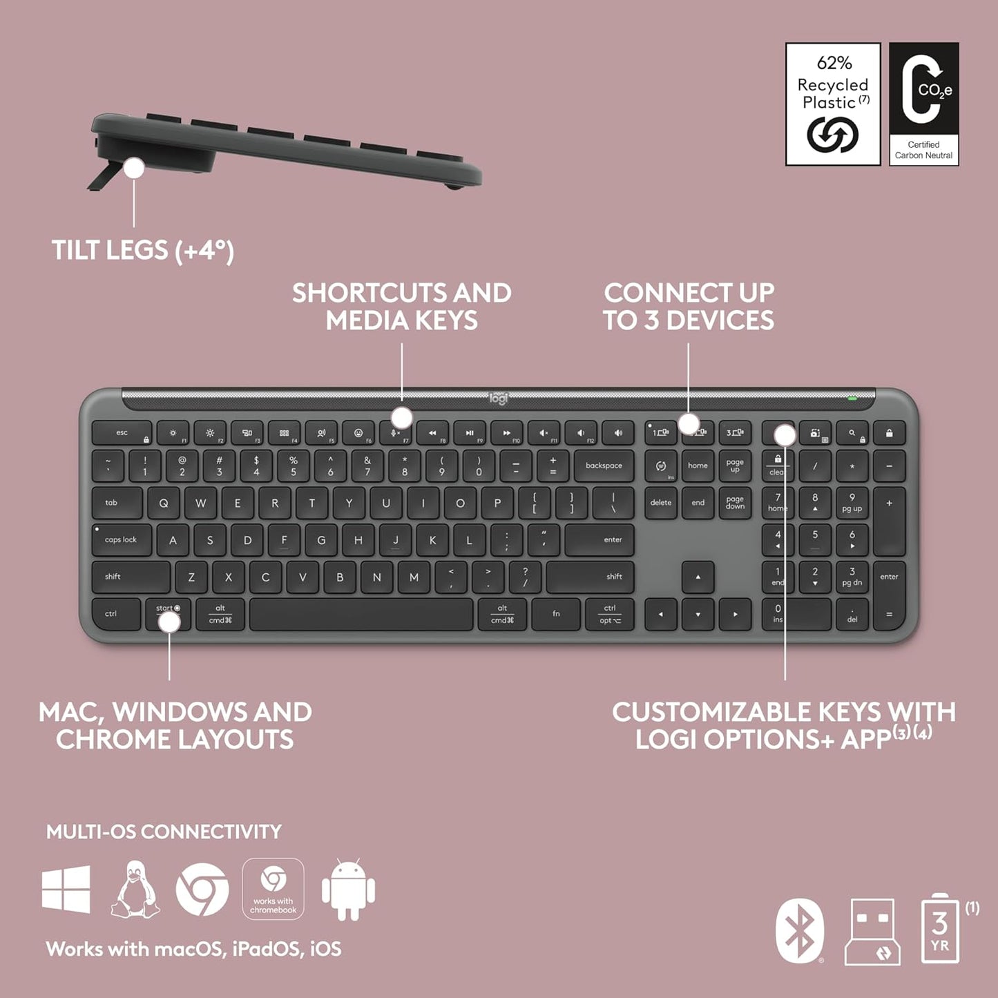 Logitech Signature Slim K950 Wireless Keyboard, Sleek Design, Switch Typing Between Devices