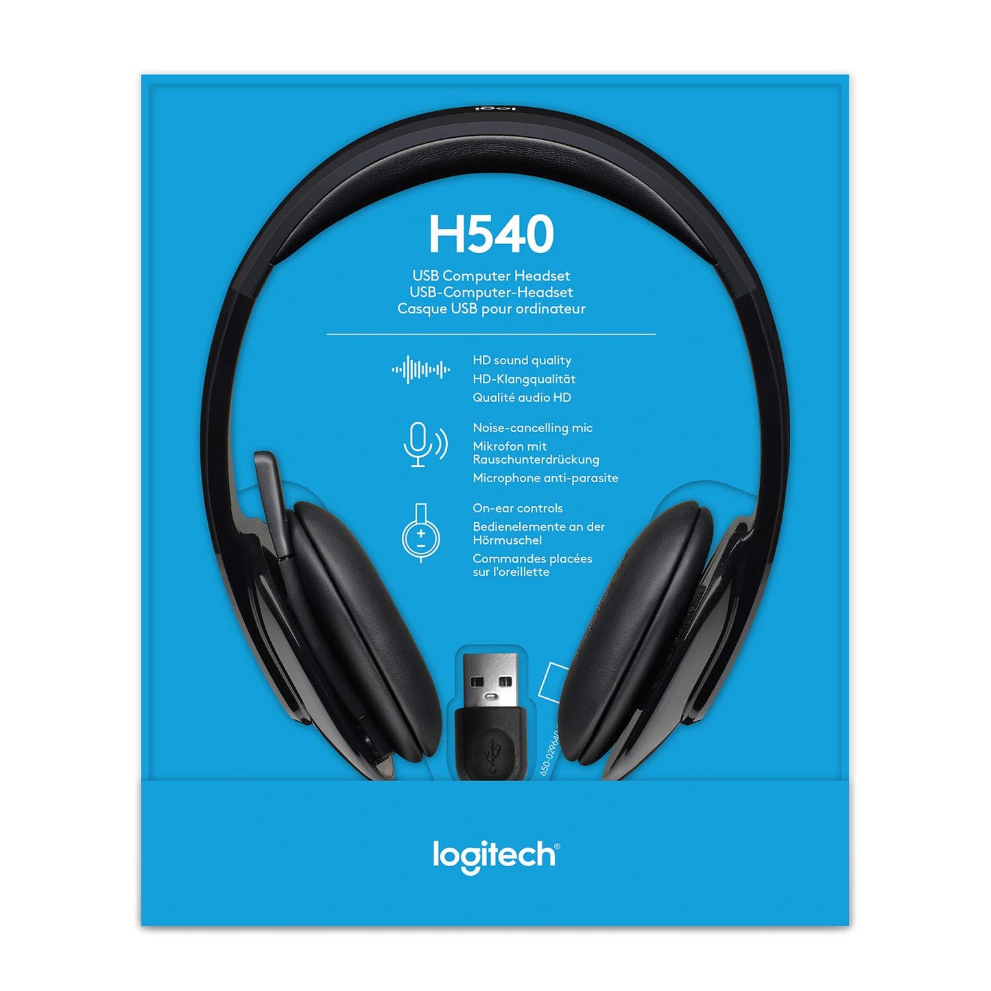 Logitech H540 Stereo Wired On Ear Headphones With Mic With Noise-Cancelling USB, On Ear Controls, Mute Indicator Light, Pc/Mac/Laptop - (Black)