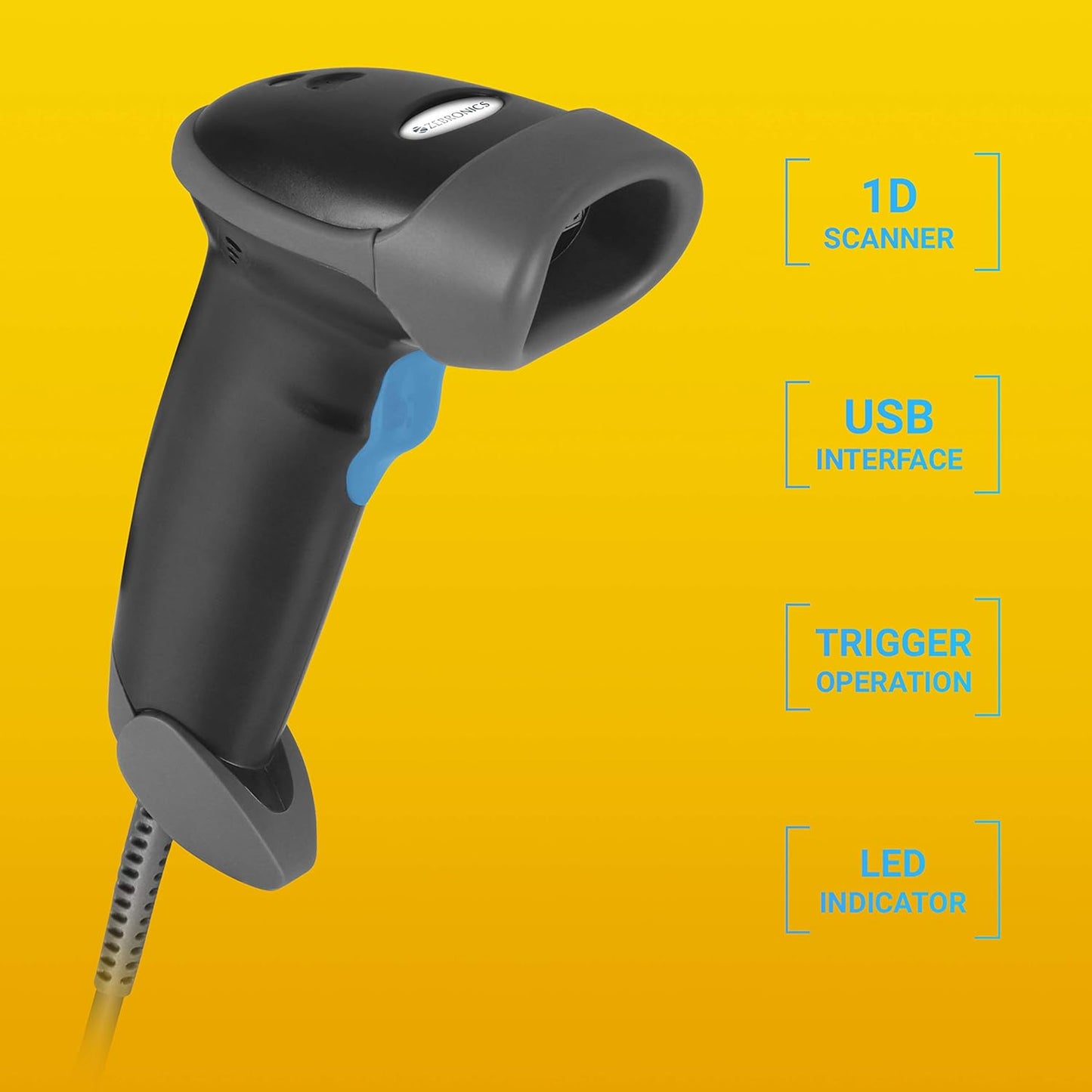 Zebronics, ZEB-BS1H1000 1D Laser handheld barcode scanner supports USB connectivity and comes with an inbuilt buzzer & LED Indicator