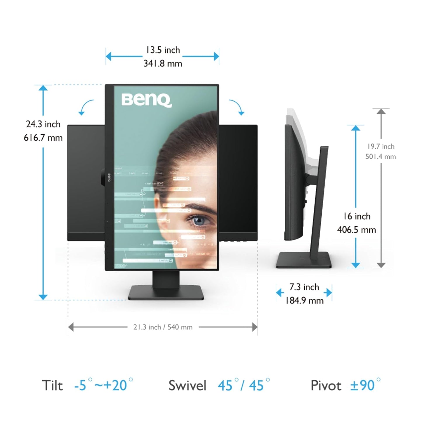 BenQ GW2485TC 24" 1920x1080p IPS Full HD| Daisy Chain| USB-C (60W PD)| Coding Mode| Height Adjustment|HDMI| DP| 75Hz| 2Wx2 Speakers| Ultra-Slim Bezel Monitor| Eye Care| Brightness Intelligence (Black)