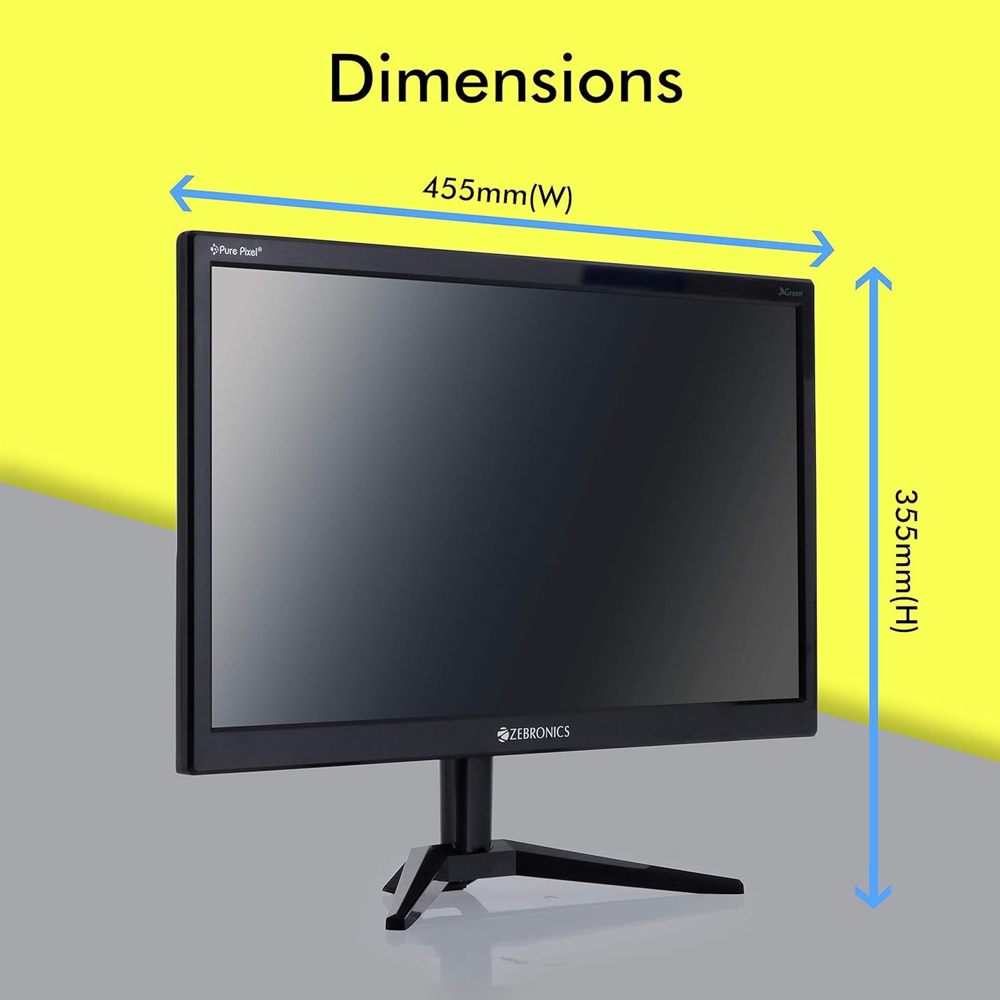 ZEBRONICS Monitor with Anti glare, 46.9 CM, Plug and Play, HD, Slim design, Built-in power supply, VGA and Wall Mount - A19HD