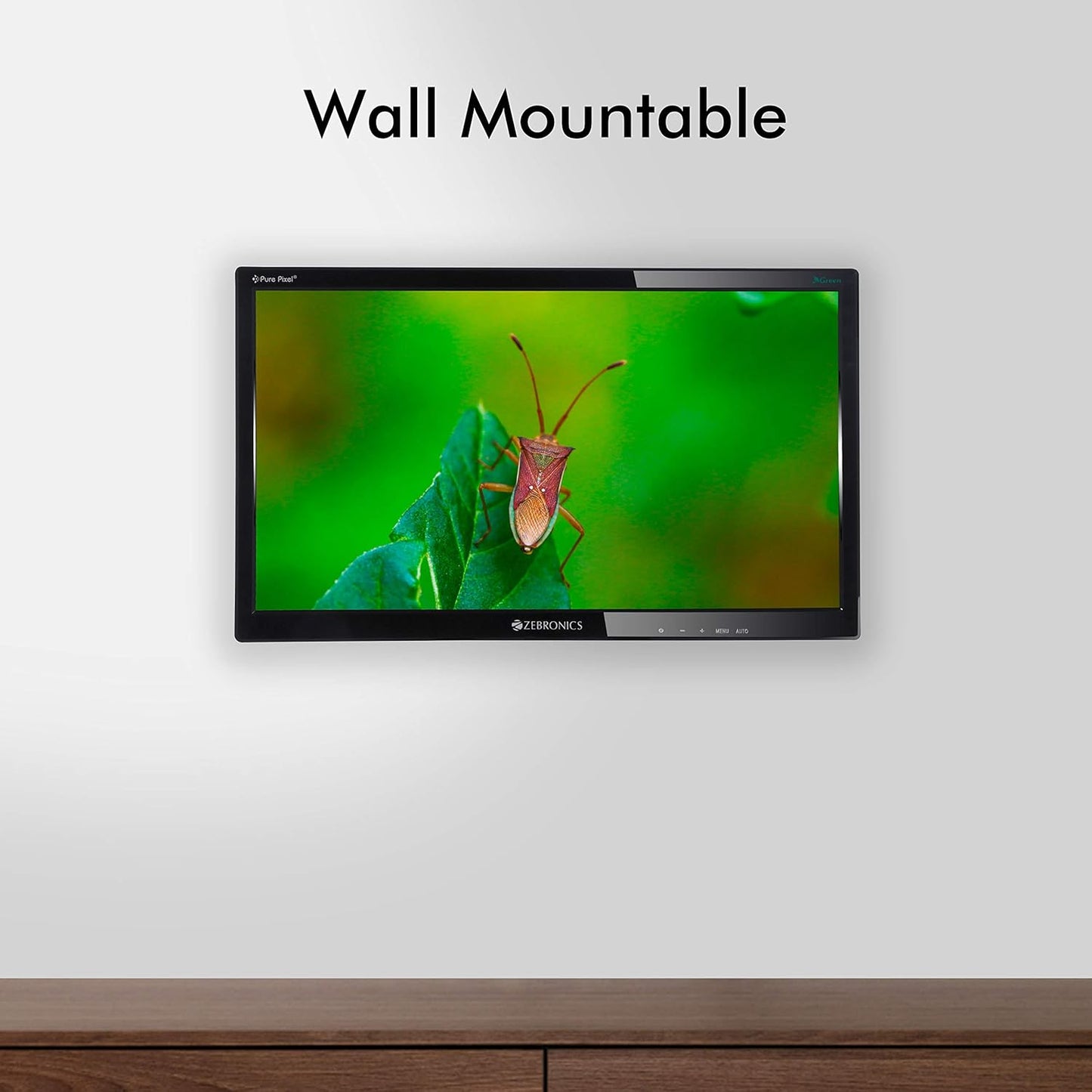 ZEBRONICS Monitor with Anti glare, 46.9 CM, Plug and Play, HD, Slim design, Built-in power supply, VGA and Wall Mount - A19HD