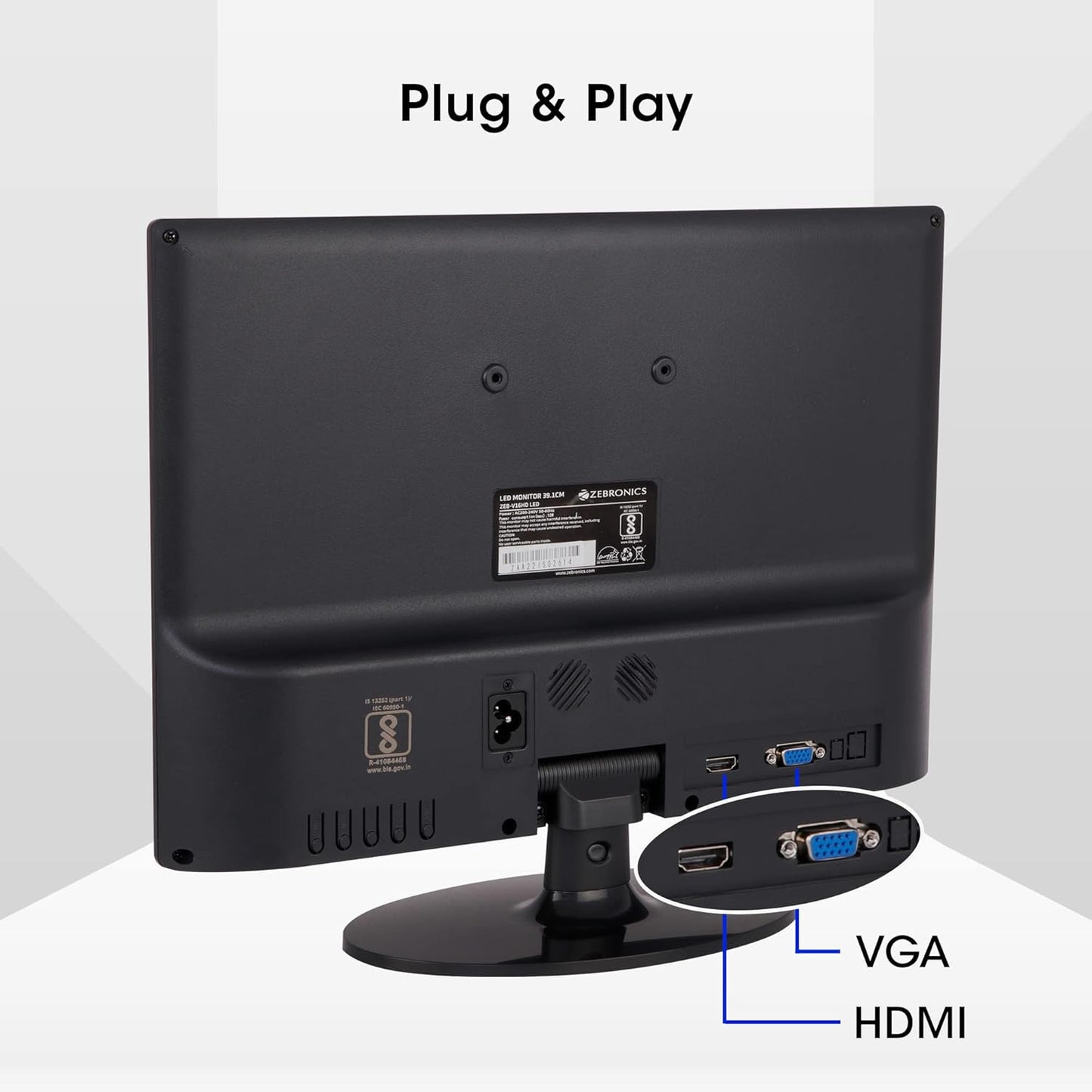 ZEBRONICS Zeb-V16HD LED Monitor with15.4 with Supporting HDMI, has VGA Input, HD 1280 x 800 Pixels, Glossy Panel, Slim Feature and Wall mountable.