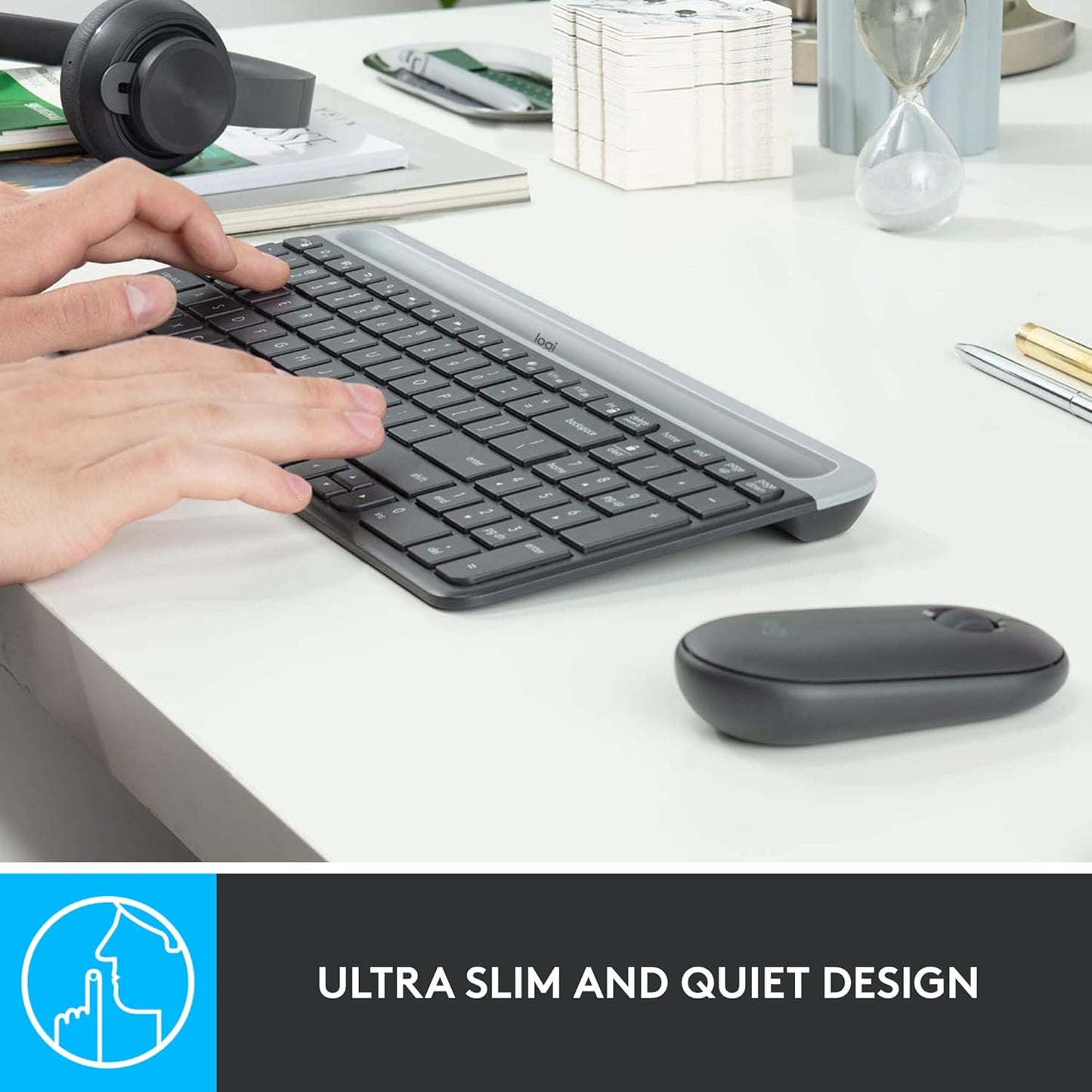 Logitech MK470 Slim Wireless Keyboard and Mouse Set - Modern Compact Layout, Ultra Quiet, 2.4 GHz USB Receiver, Plug n' Play Connectivity, Compatible with Windows