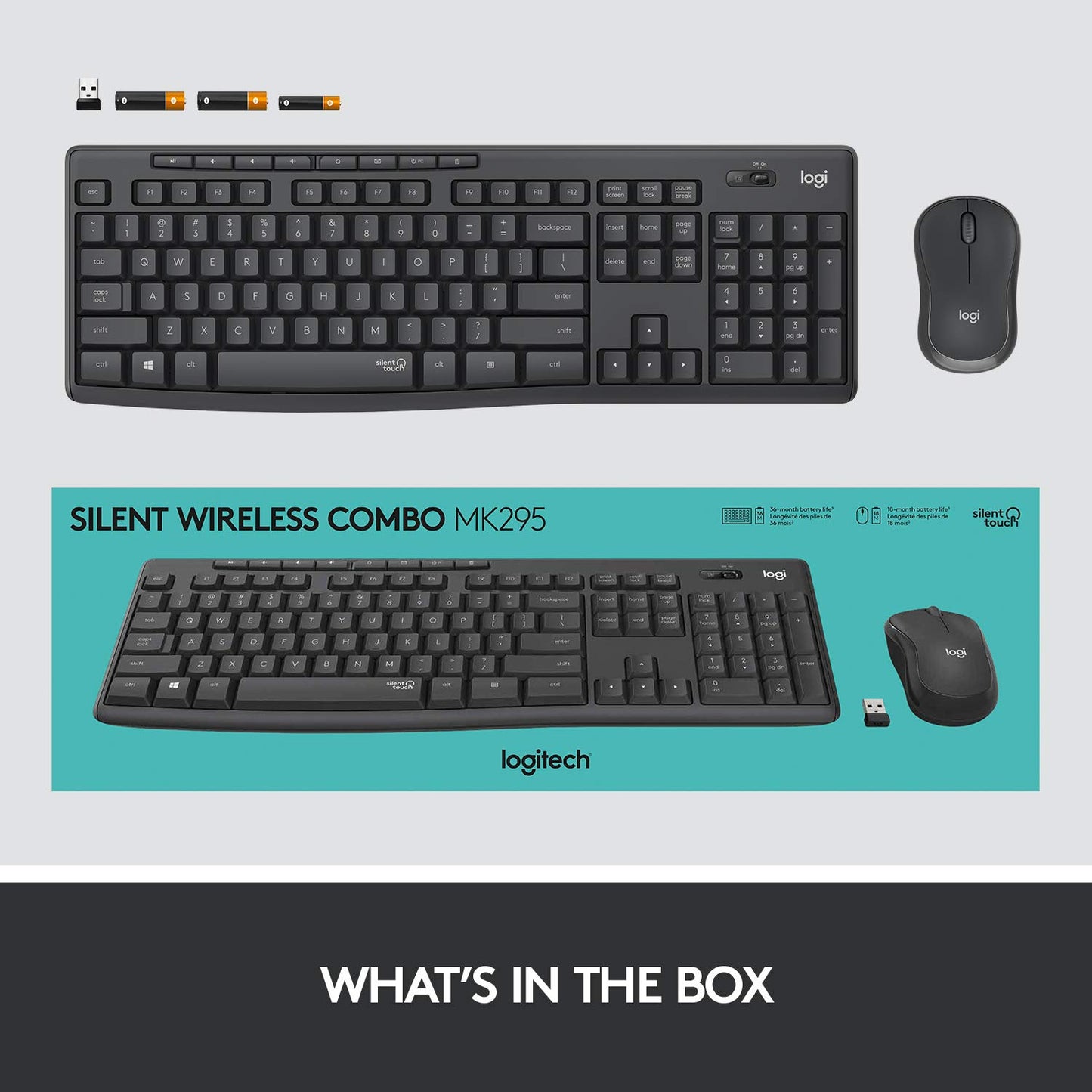 Logitech MK295 Silent Wireless Mouse & Keyboard Combo with SilentTouch Technology, Full Numpad, Advanced Optical Tracking, Lag-Free Wireless, 90% Less Noise - Black