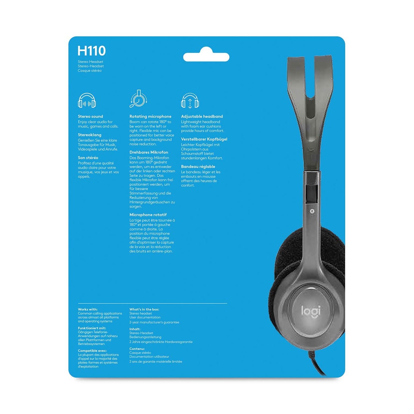 Logitech H110 Wired On Ear Headphones With Mic, Stereo With Noise-Cancelling,3.5-Mm Dual Audio Jack, Pc/Mac/Laptop- Black