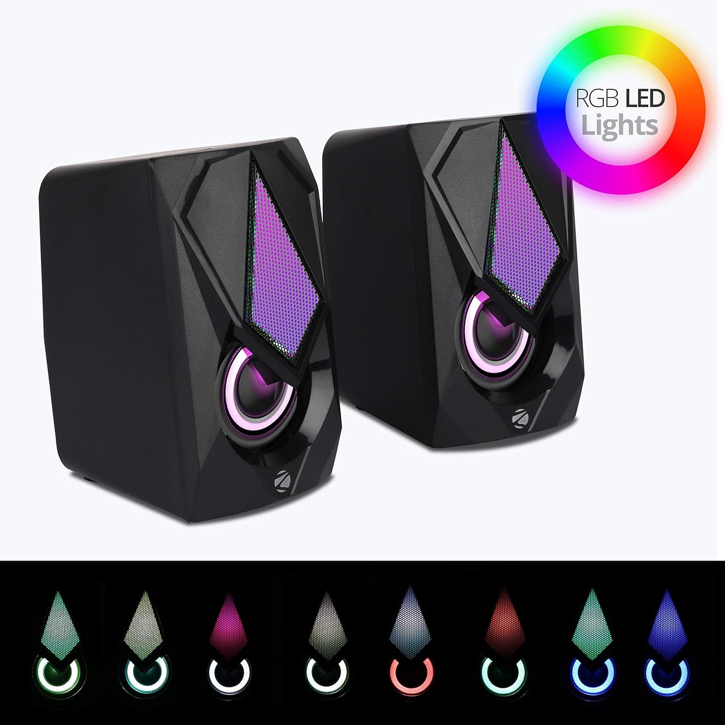 ZEBRONICS Zeb-Warrior II 10 watts, 2.0 Multimedia Speaker with RGB Lights, USB Powered, AUX Input, Volume Control Pod for PC, Laptops, Desktop