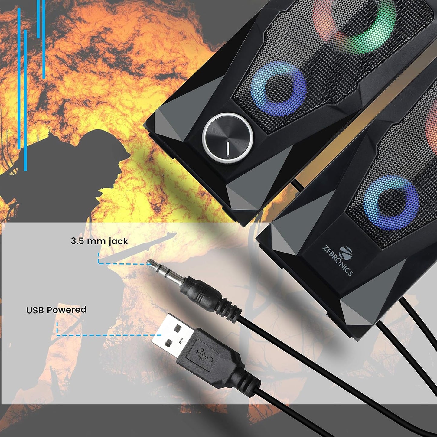 Zebronics Zeb-Warrior, 2.0 Multimedia Speaker With Aux Connectivity,USB Powered And Volume Control
