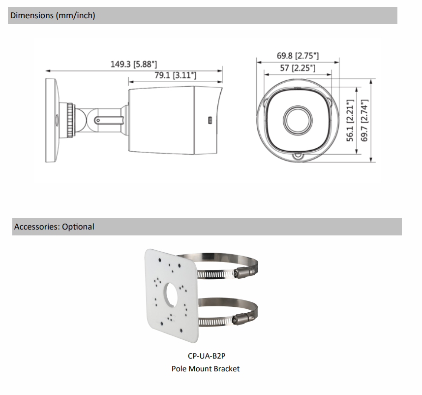1MP Full HD IR Bullet Camera - 20Mtr - CP-USC-TC10PL2-V2