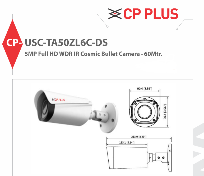 5MP Full HD WDR IR Cosmic Bullet Camera - 60Mtr - CP-USC-TA50ZL6C-DS