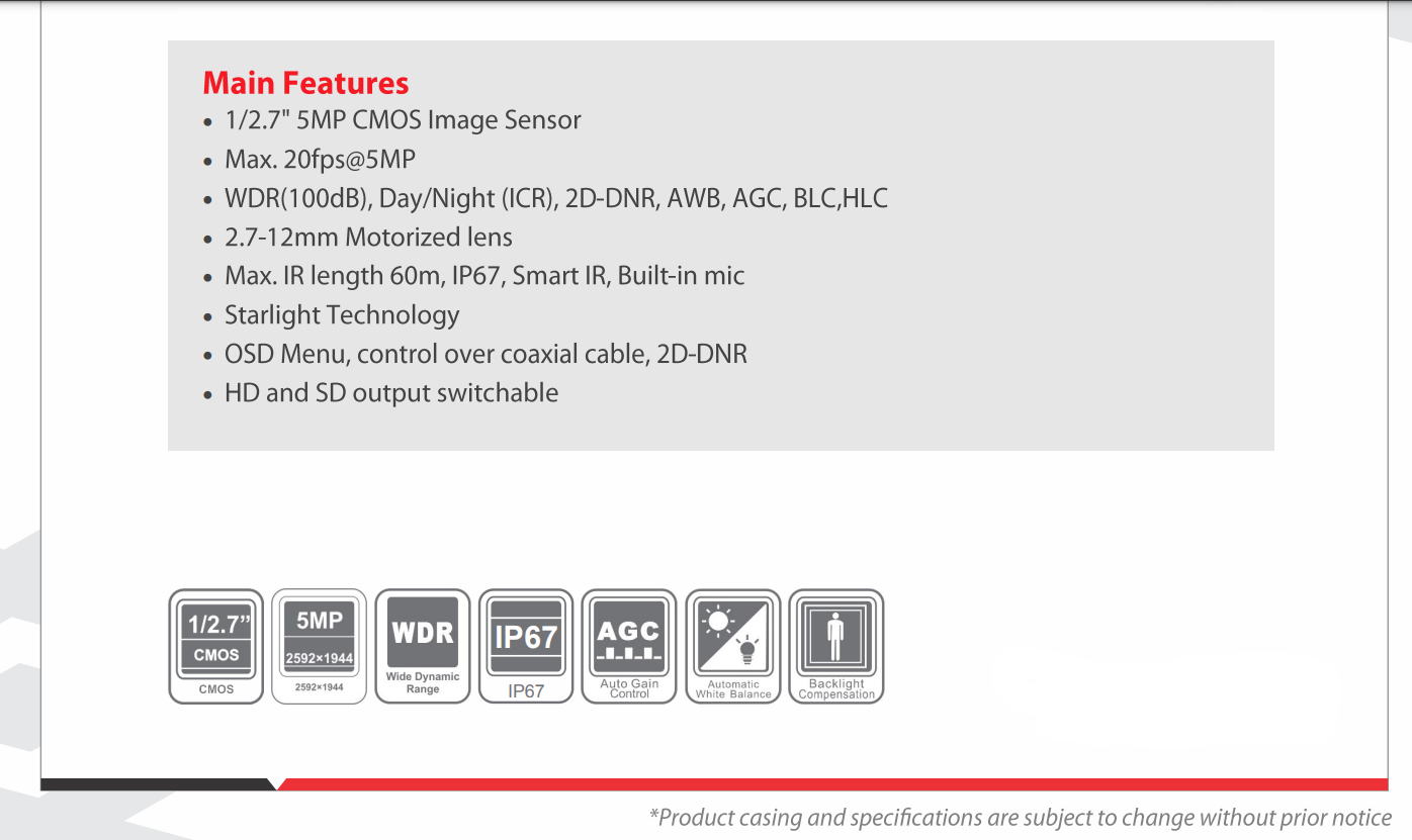 5MP Full HD WDR IR Cosmic Bullet Camera - 60Mtr - CP-USC-TA50ZL6C-DS