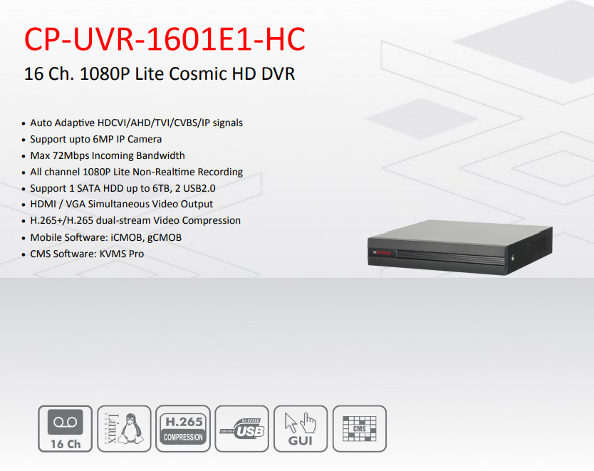 CP PLUS 16 CHANNEL DVR CP-UVR-1601E1-HC