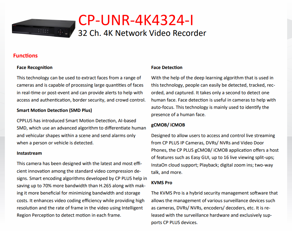 CP Plus 32 Ch. (4K) Network Video Recorder CP-UNR-4K4324-V2