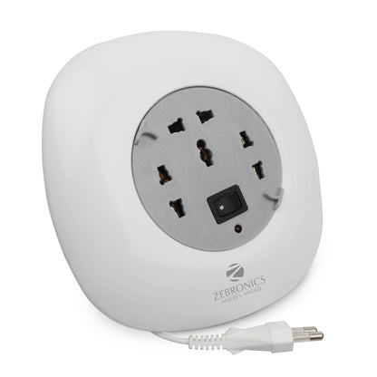 ZEBRONICS - Ps3400H Power Strip A 1500W Power Extension Socket with 3 Output Brass Sockets and 4M Retractable Cable(White), 250 Volts