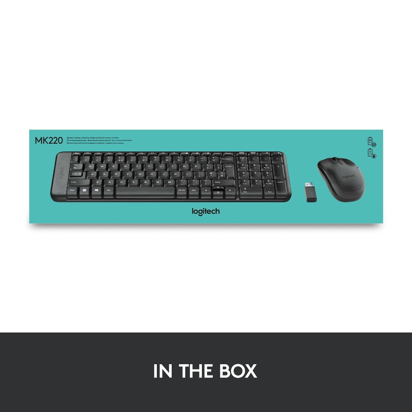 Logitech MK220 Compact Wireless Keyboard and Mouse Set for Windows, 2.4 GHz Wireless with Unifying USB-Receiver, 24 Month Battery, Compatible with PC, Laptop - Black