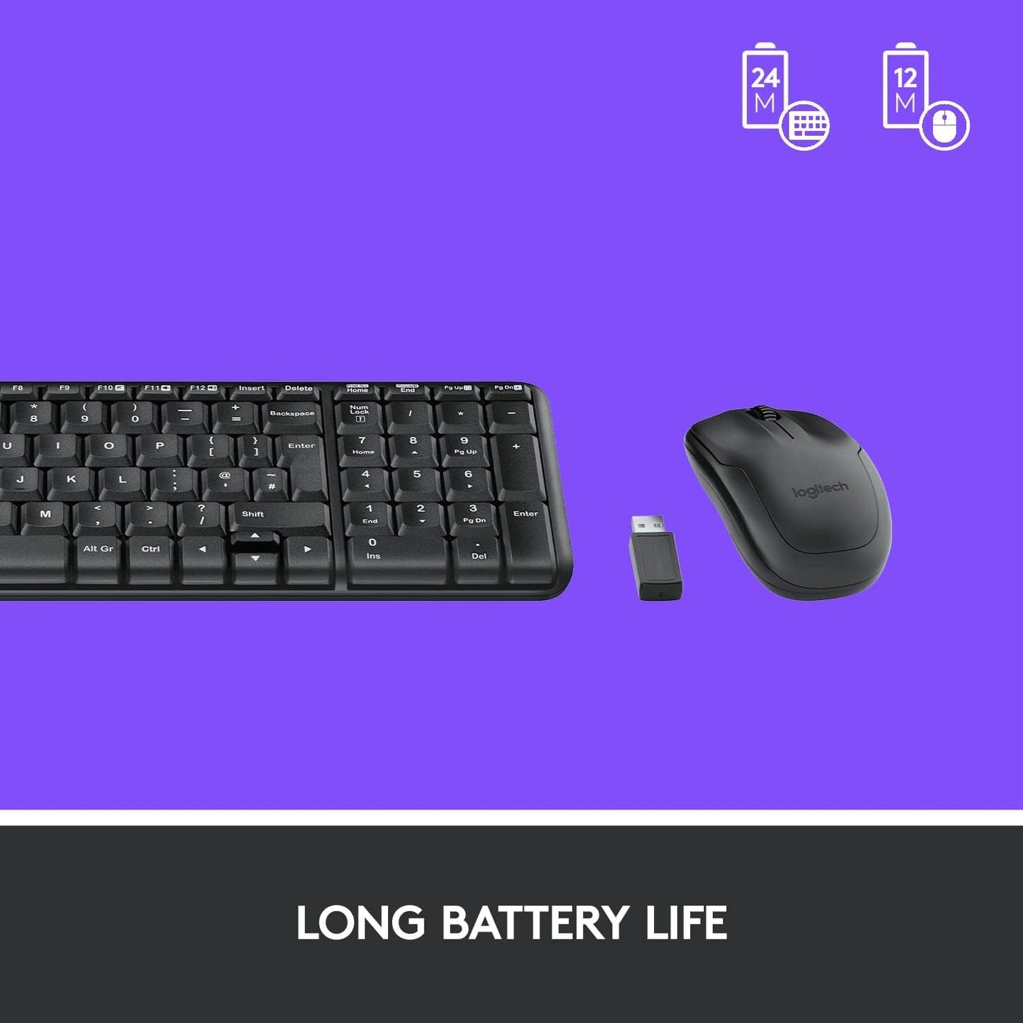 Logitech MK220 Compact Wireless Keyboard and Mouse Set for Windows, 2.4 GHz Wireless with Unifying USB-Receiver, 24 Month Battery, Compatible with PC, Laptop - Black