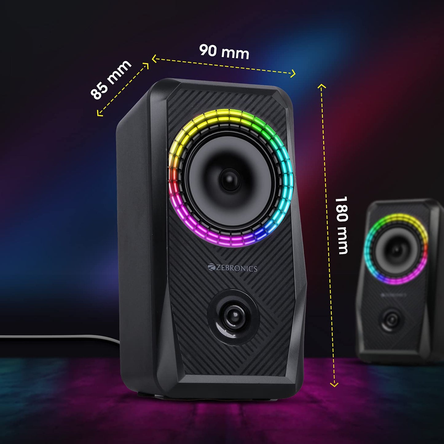 ZEBRONICS Zeb-Warrior 4, 2.0 Speaker for PC, Laptops, Desktop with 5 RGB Light Modes, USB Powered, AUX Input, 10 watts, Volume Control Pod