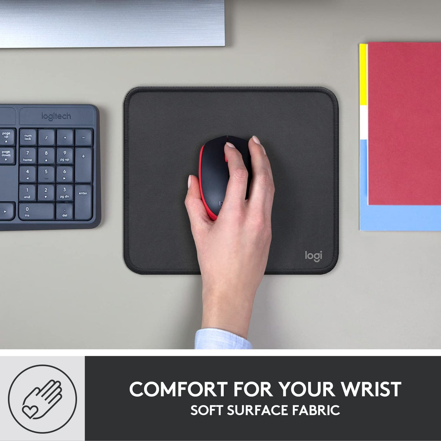 Logitech Mouse Pad - Studio Series, Computer Mouse Mat with Anti-Slip Rubber Base, Easy Gliding, Spill-Resistant Surface, Durable Materials, Portable, in a Fresh Modern Design-Graphite