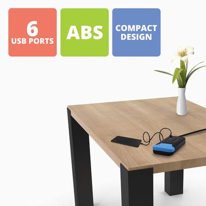 ZEBRONICS -Ps160L USB Power Strip with 6 USB Ports, Smart Design for Faster Charging and Led Light with Cable, Black, 5 Volts