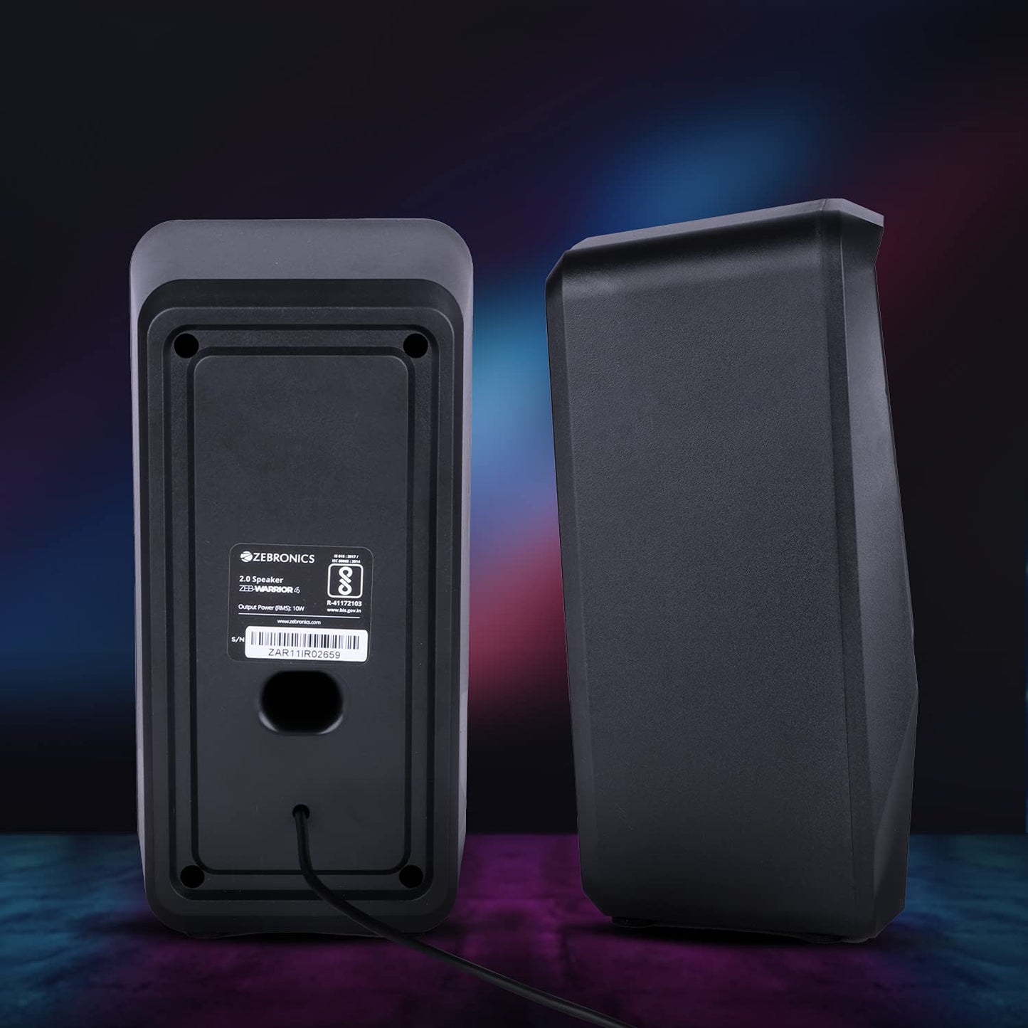 ZEBRONICS Zeb-Warrior 4, 2.0 Speaker for PC, Laptops, Desktop with 5 RGB Light Modes, USB Powered, AUX Input, 10 watts, Volume Control Pod