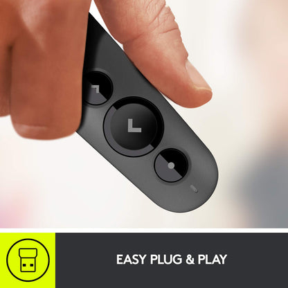 Logitech R500 Laser Presentation Remote Clicker with Dual Connectivity Bluetooth or USB for Powerpoint, Keynote, Google Slides, Wireless Presenter