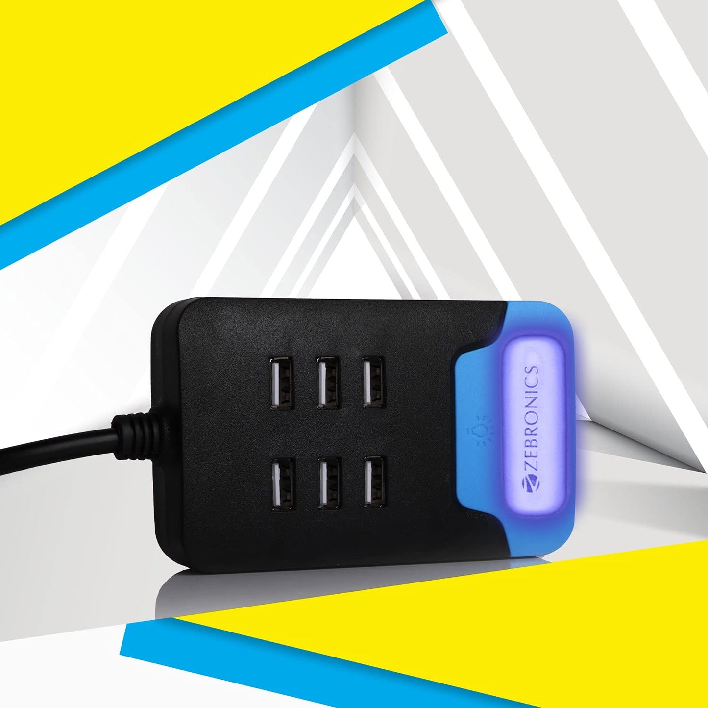 ZEBRONICS -Ps160L USB Power Strip with 6 USB Ports, Smart Design for Faster Charging and Led Light with Cable, Black, 5 Volts