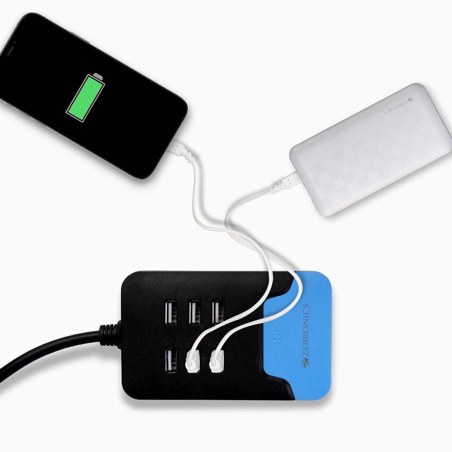 ZEBRONICS -Ps160L USB Power Strip with 6 USB Ports, Smart Design for Faster Charging and Led Light with Cable, Black, 5 Volts