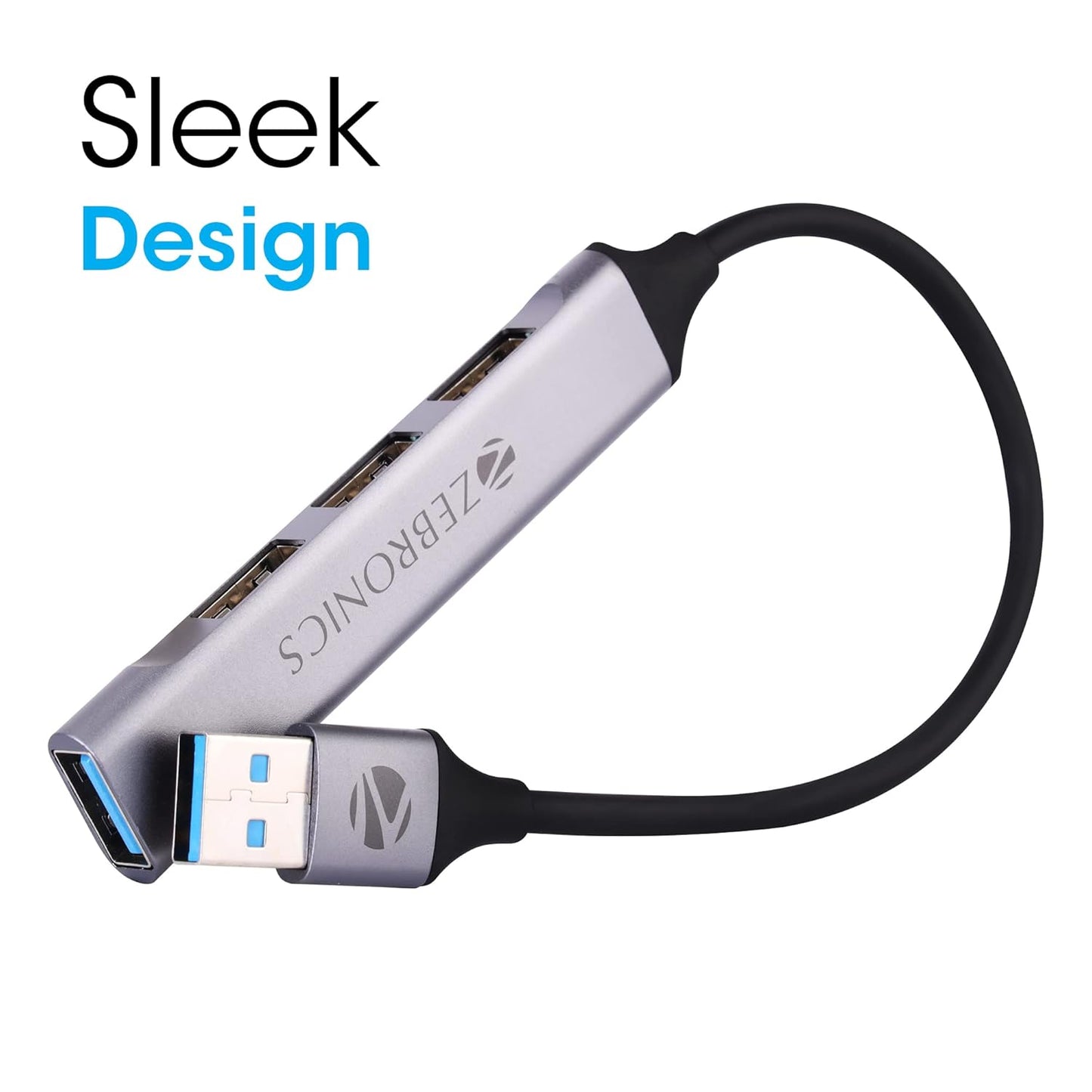 Zebronics 200HB USB 3.0 4 Port hub with Hi Speed Data Transfer, Aluminum + ABS Body, 15cm Cable, Sleek Design and Plug Play Usage