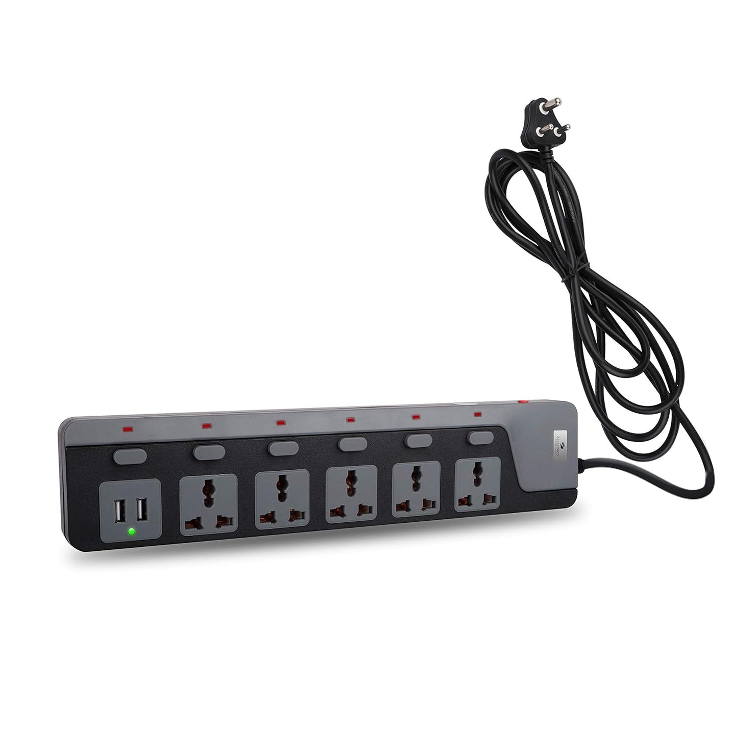 ZEBRONICS ZEB-PS5320 USB Plus with 2500W Power Extension Socket 5 Universal sockets with 2 USB Ports, Circuit Breaker, Power On/Off Switch and an LED Indicator