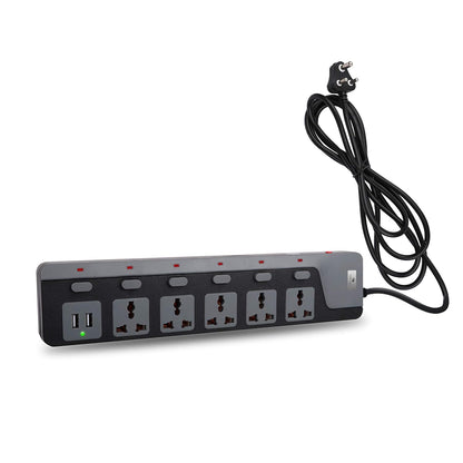 ZEBRONICS ZEB-PS5320 USB Plus with 2500W Power Extension Socket 5 Universal sockets with 2 USB Ports, Circuit Breaker, Power On/Off Switch and an LED Indicator