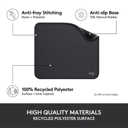 Logitech Mouse Pad - Studio Series, Computer Mouse Mat with Anti-Slip Rubber Base, Easy Gliding, Spill-Resistant Surface, Durable Materials, Portable, in a Fresh Modern Design-Graphite