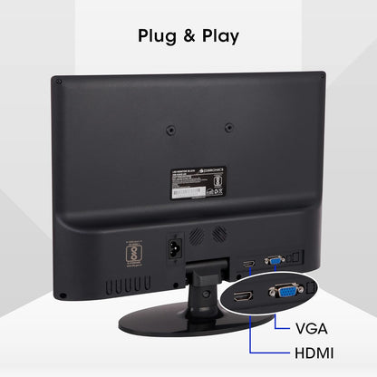 ZEBRONICS Zeb-V16HD LED Monitor with15.4 with Supporting HDMI, has VGA Input, HD 1280 x 800 Pixels, Glossy Panel, Slim Feature and Wall mountable.