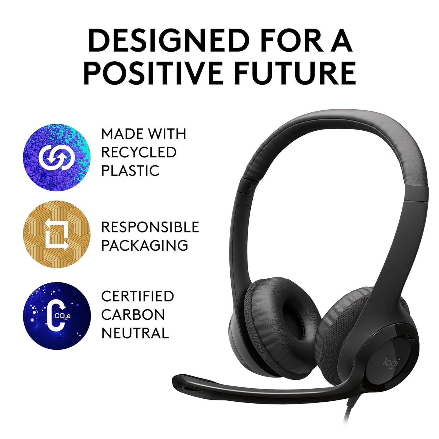 Logitech H390 Wired On Ear Headset for PC/Laptop, Stereo Headphones with Noise Cancelling Microphone, USB-A, In-Line Controls, Works with Chromebook