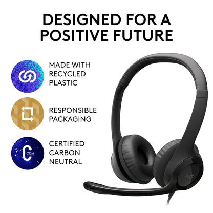 Logitech H390 Wired On Ear Headset for PC/Laptop, Stereo Headphones with Noise Cancelling Microphone, USB-A, In-Line Controls, Works with Chromebook