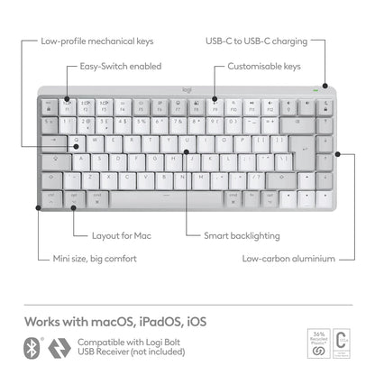 Logitech MX Mechanical Mini for Mac Wireless Illuminated Keyboard, Low-Profile Performance Switches