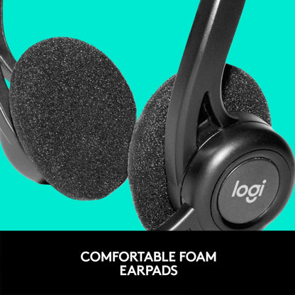 Logitech H370 USB Stereo Wired Over Ear Headphones with mic, in-Line Controls, Adjustable Headband, PC/Mac/Laptop - Black