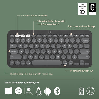 Logitech Pebble Keys 2 K380s, Multi-Device Bluetooth Wireless Keyboard