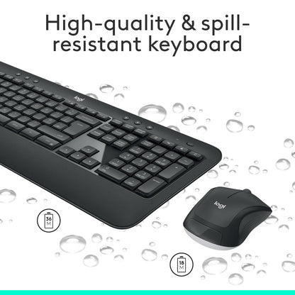 Logitech MK540 Advanced Wireless Keyboard and Mouse Combo for Windows, 2.4 GHz Unifying USB-Receiver, Multimedia Hotkeys, 3-Year Battery Life, for PC, Laptop - Black