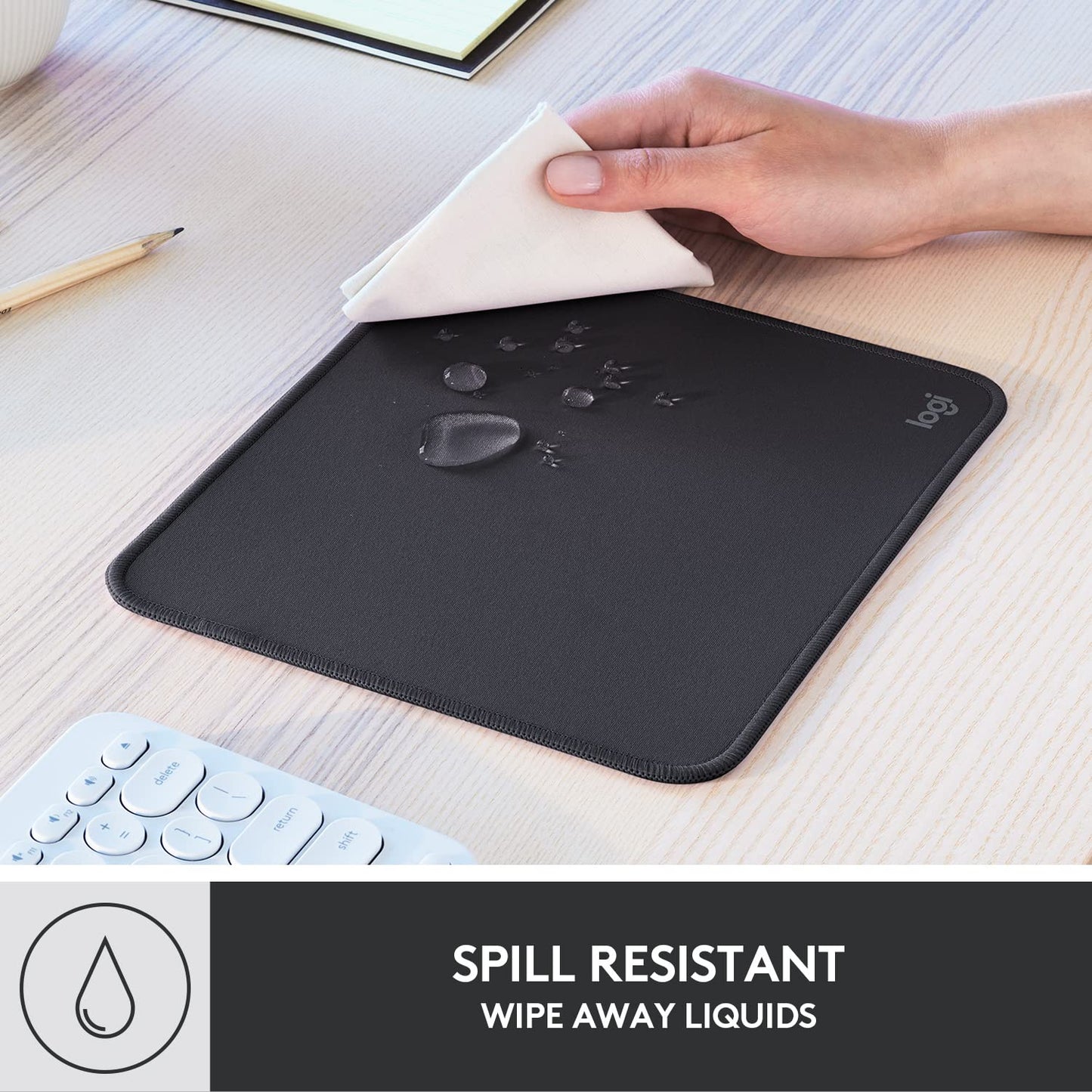 Logitech Mouse Pad - Studio Series, Computer Mouse Mat with Anti-Slip Rubber Base, Easy Gliding, Spill-Resistant Surface, Durable Materials, Portable, in a Fresh Modern Design-Graphite